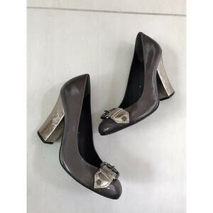 BCBGMaxAzria Javana Patent Leather Metallic Foil Block Heels FLAWS